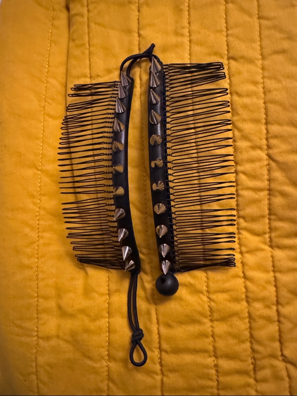 Black Leather Studded Spike Punk Rock Banana Clip Hair Accessory - Picture 5 of 7